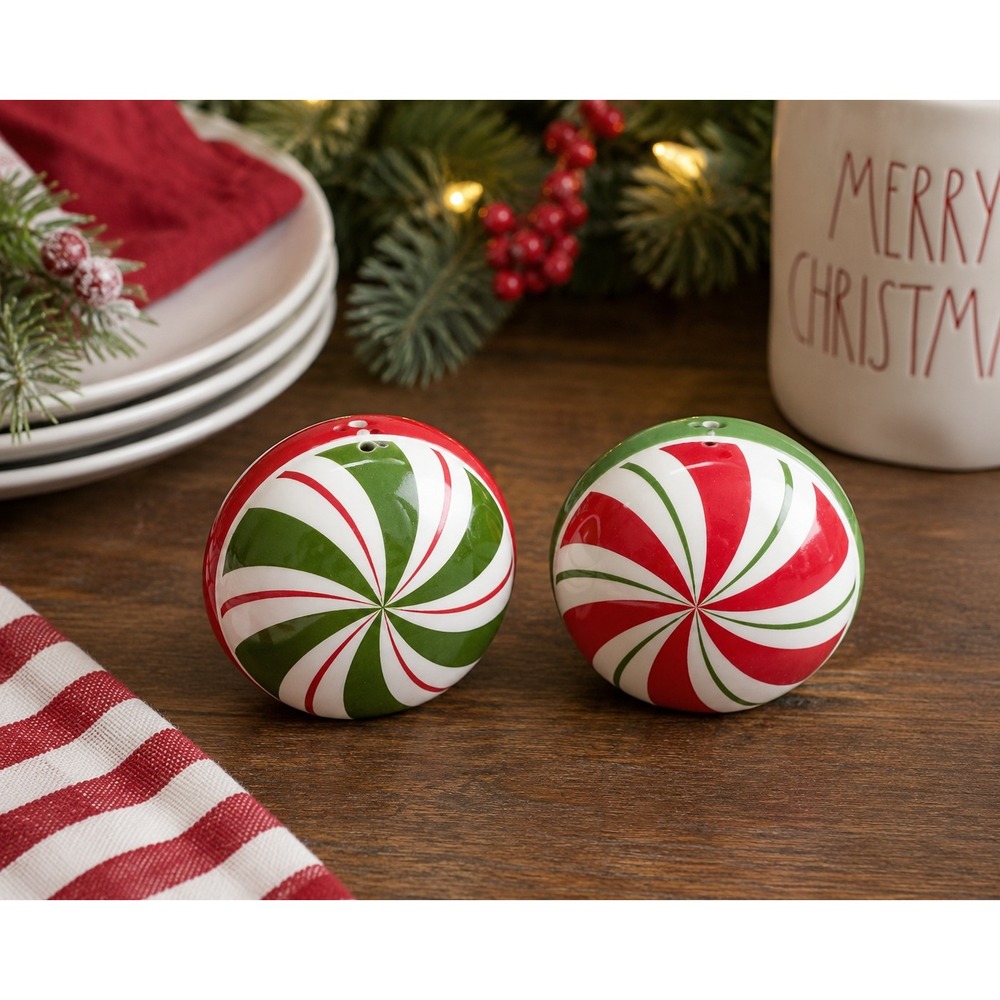 Pier 1 Imports Candy Cane Salt Pepper Shakers Christmas Peppermint Stoneware